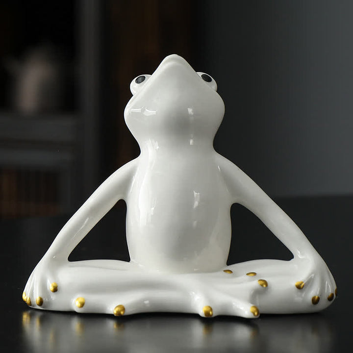 Statue décorative en céramique représentant une grenouille zen en méditation - Grenouille de méditation - Blanc - image 5