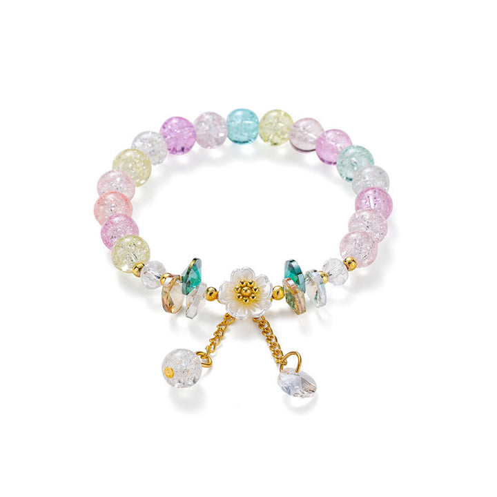 Bracelet en perles de verre à breloques en forme de fleur Buddha Stones au design simple