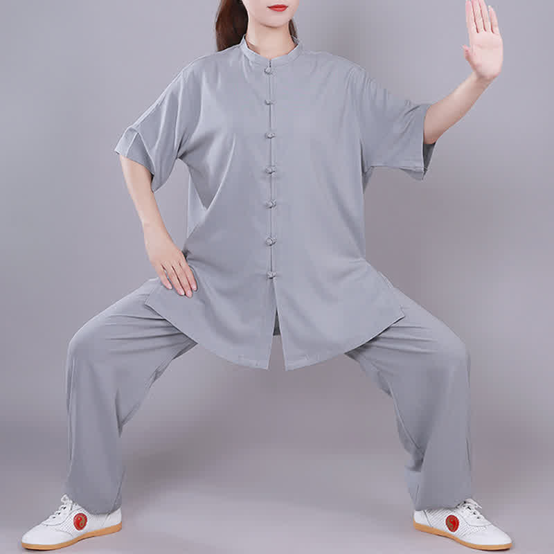 Ensemble de vêtements unisexe en coton et lin avec Buddha Stones , Tai Chi, Qigong, méditation, prière, pratique spirituelle zen - Gris - manches courtes - US14，UK/AU18，EU46 (3XL)  - image 23