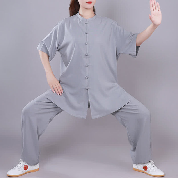Ensemble de vêtements unisexe en coton et lin avec Buddha Stones , Tai Chi, Qigong, méditation, prière, pratique spirituelle zen - Gris - manches courtes - US14，UK/AU18，EU46 (3XL)  - image 23