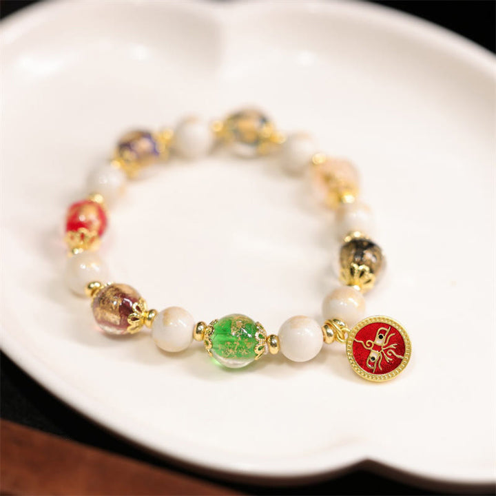 Buddha Stones Tibétain Cinq Dieux de la Richesse Fortune Liuli Perles de Verre Encens Cendres Perles de Porcelaine Bracelet à Breloques