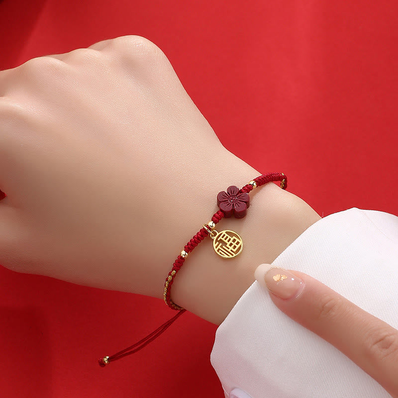 Bracelet tressé Buddha Stones et fleur de cinabre, bénédiction du personnage Fu