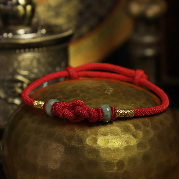 Bracelet tressé pour couple avec cordon rouge en jade et Buddha Stones