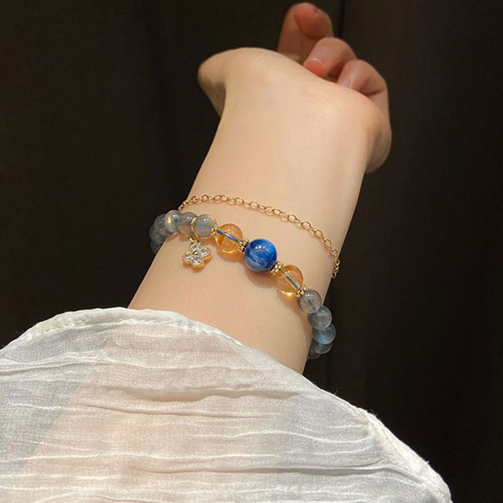 Bracelet de perles de guérison en pierre de lune naturelle et fleur de jaspe