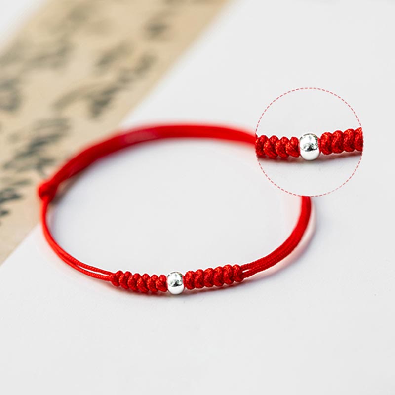 Bracelet tressé en argent sterling 925 avec perles porte-bonheur et protection en fil rouge avec Buddha Stones