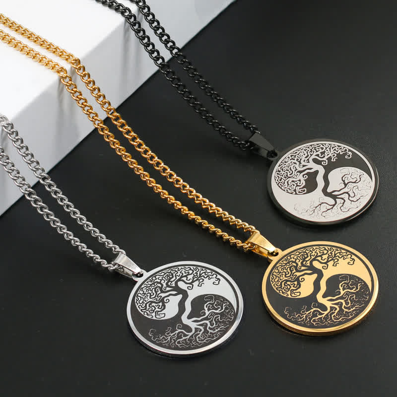 Collier pendentif en acier titane avec Buddha Stones et arbre de vie - image 2