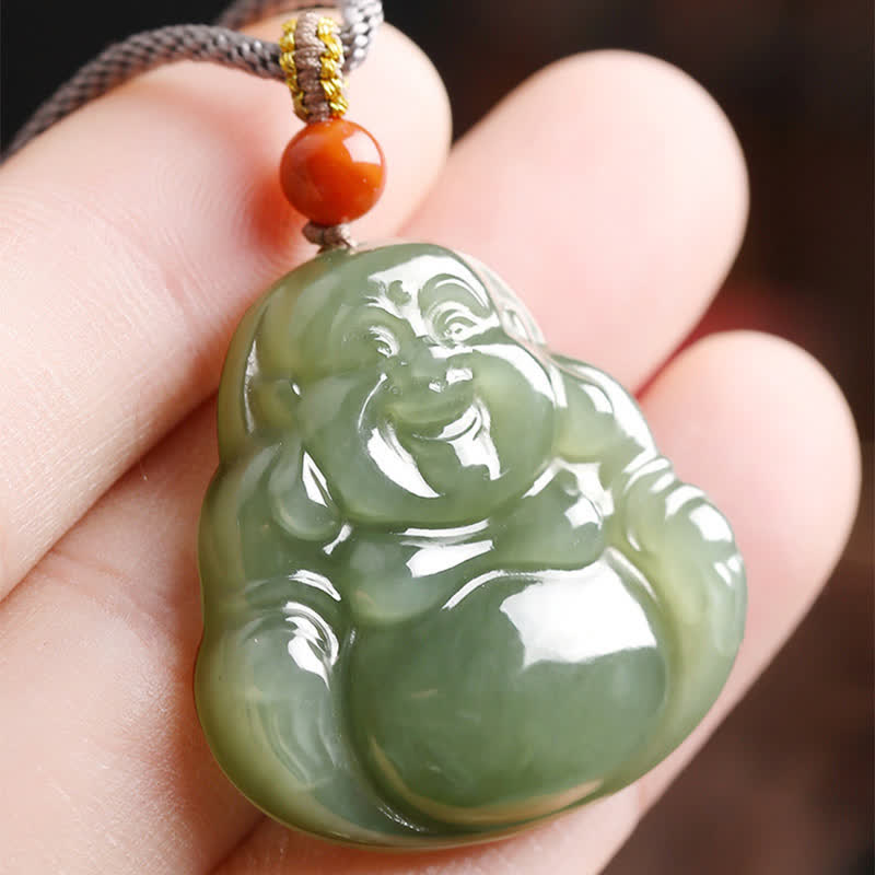 Collier avec pendentif en jade Hetian représentant le Bouddha rieur - image 8
