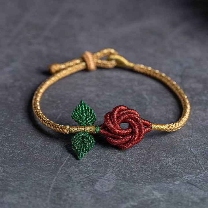 Bracelet fait main en corde de fleur de rose Buddha Stones et huit fils, nœud de paix, porte-bonheur