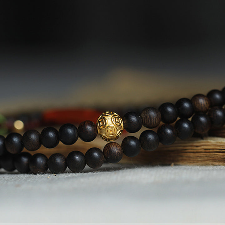Bracelet de méditation en or 999 de Buddha Stones Nha Trang Heiqinan Agarwood Amber Red Agate