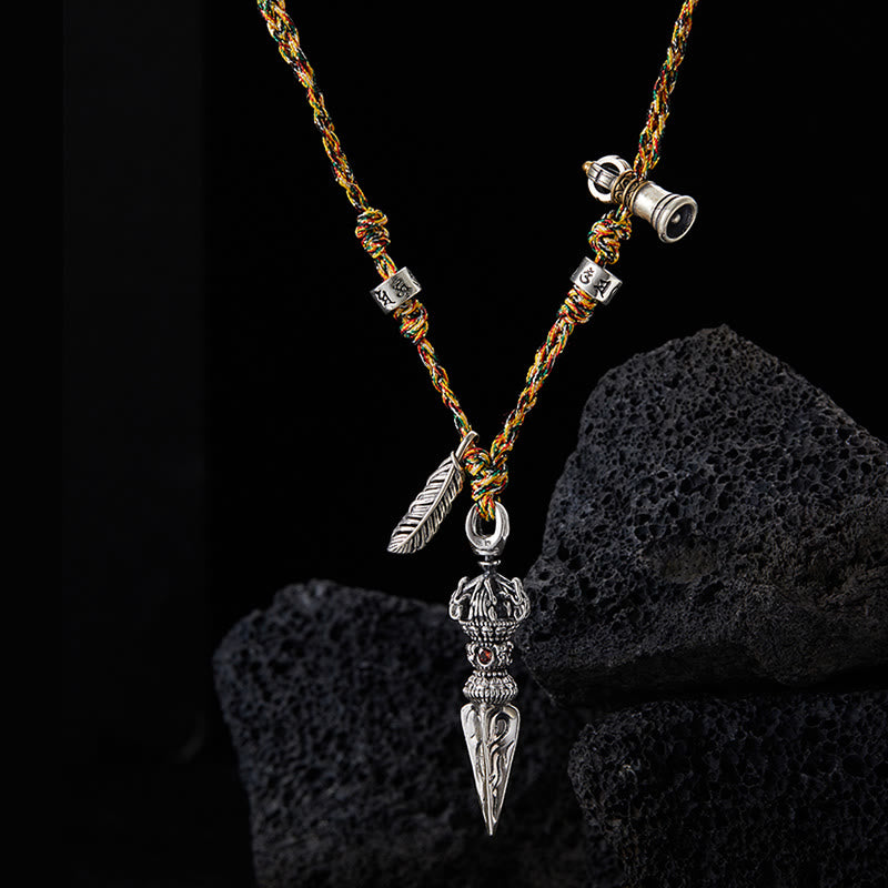 Collier pendentif en argent sterling 925 fait à la main avec Buddha Stones Dorje Vajra Om Mani Padme Hum Feather Strength - image 2