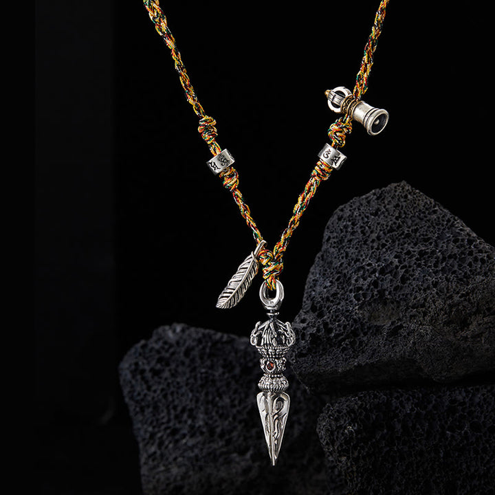 Collier pendentif en argent sterling 925 fait à la main avec Buddha Stones Dorje Vajra Om Mani Padme Hum Feather Strength - image 2