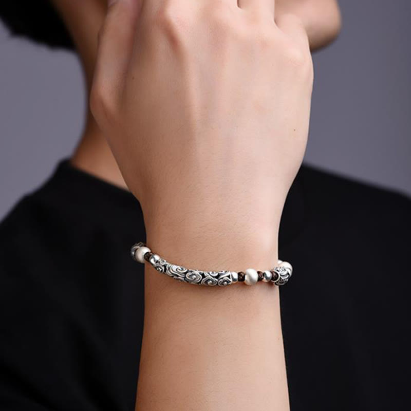Bracelet en fil de richesse en argent sterling 999 fait main en cuivre et Buddha Stones du Tibet