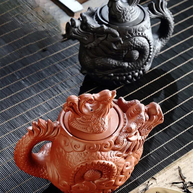Théière en céramique vintage Dragon Phoenix