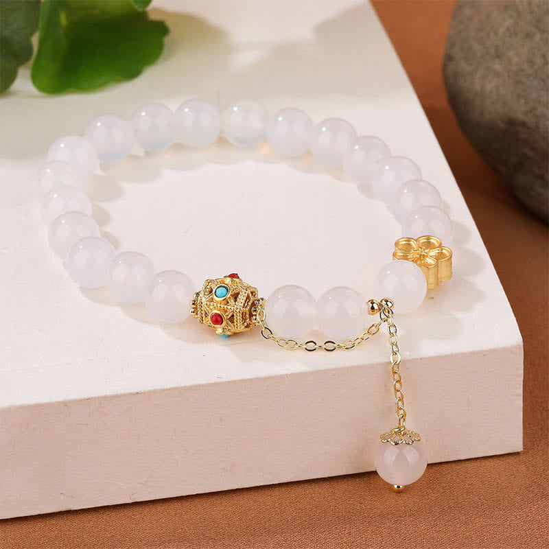 Bracelet d'acceptation de soi en agate rouge naturelle et agate blanche en fleur de pêcher