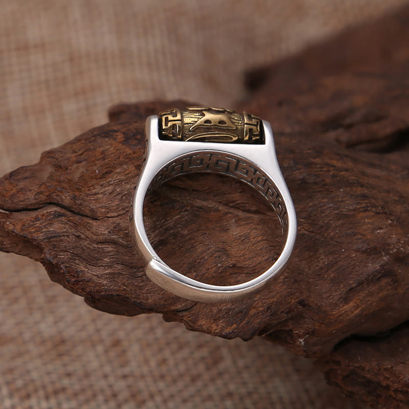 Bague rotative en Buddha Stones tibétaines Om Mani Padme Hum avec motif sculpté et pureté