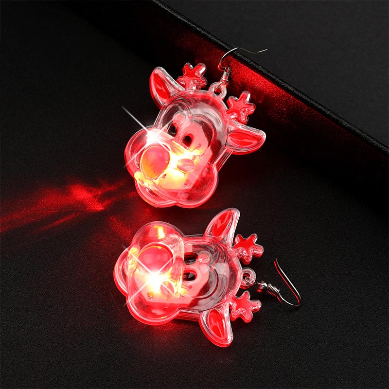 Boucles d'oreilles lumineuses à LED en forme d'élan et de sapin de Noël