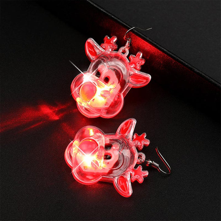 Boucles d'oreilles lumineuses à LED en forme d'élan et de sapin de Noël