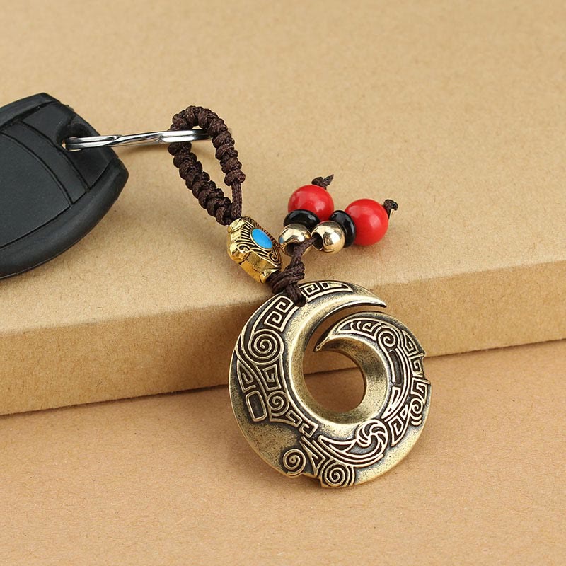 Porte-clés porte-bonheur en cuivre avec inscription « Bonne chance »