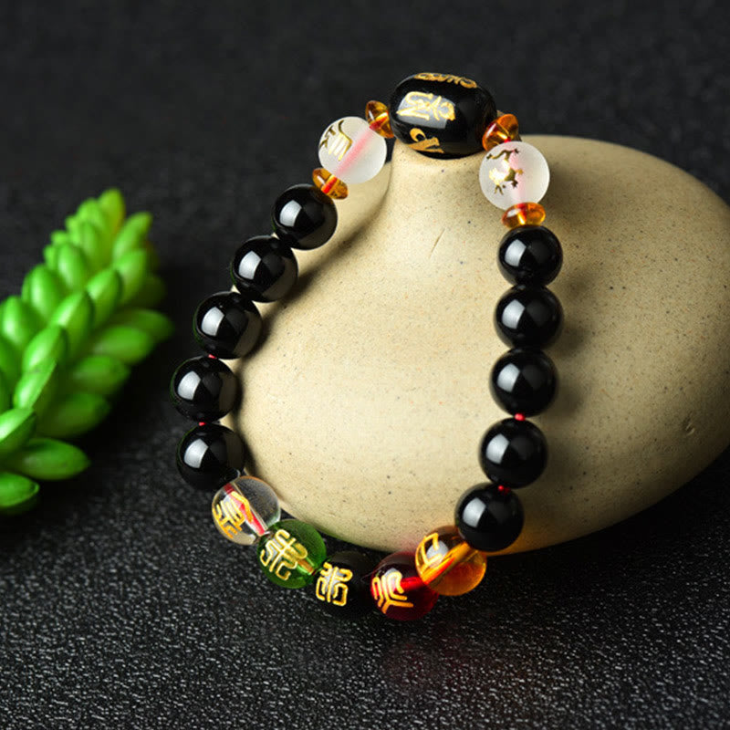 Bracelet porte-bonheur tibétain en onyx noir