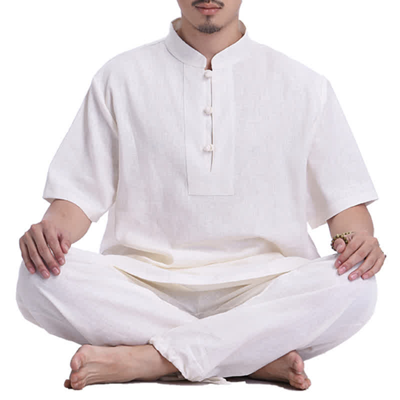Ensemble de vêtements en coton et lin pour homme Buddha Stones, méditation spirituelle zen, prière - Beige - US/UK/AU44，EU54 (3XL) - image 0