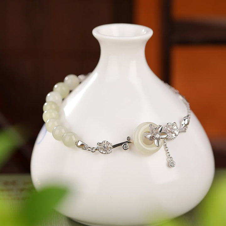 Bracelet chaîne porte-bonheur en argent sterling 925 avec boucle de paix en jade Hetian et Buddha Stones