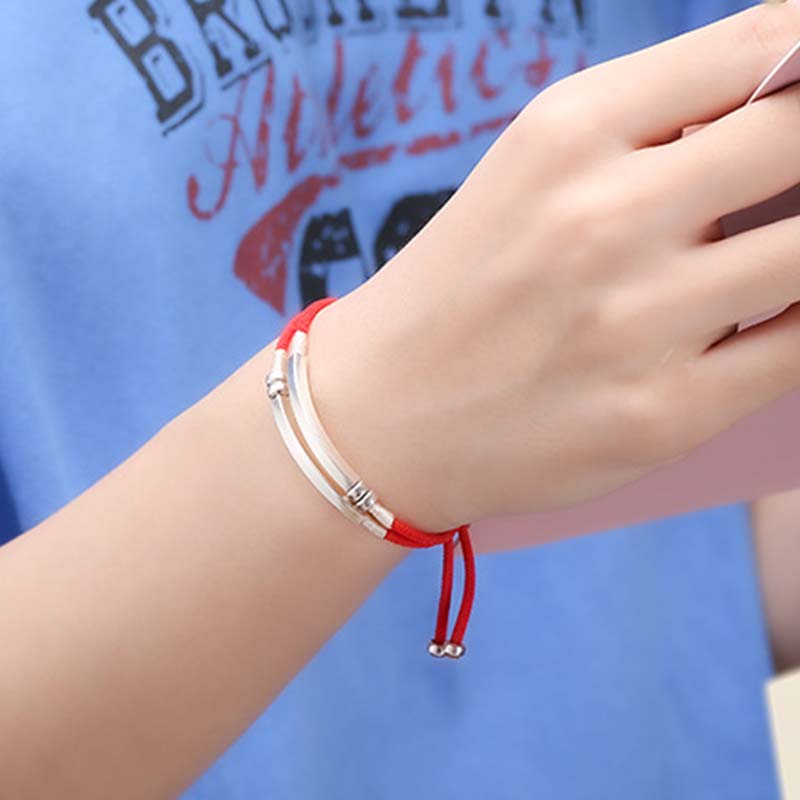 Bracelet tressé en argent sterling 925 avec cordon rouge et Buddha Stones