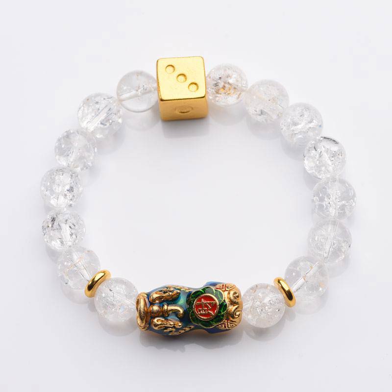 Bracelet de richesse en dés de cristal blanc Pixiu à changement de couleur de Buddha Stones