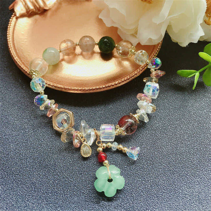 Bracelet porte-bonheur en perles de fleurs d'aventurine verte et Buddha Stones