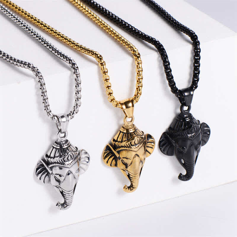 Collier pendentif de protection en acier titane éléphant Ganesh Ganpati - image 4