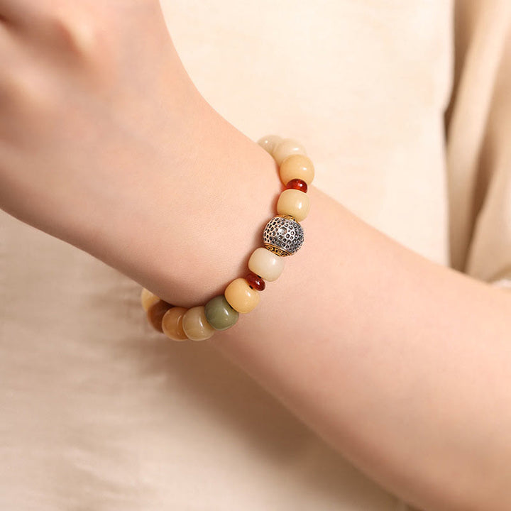 Buddha Stones Graine de Bodhi Naturelle Le Seigneur de la Forêt des Cadavres Bracelet de Sagesse Om Mani Padme Hum