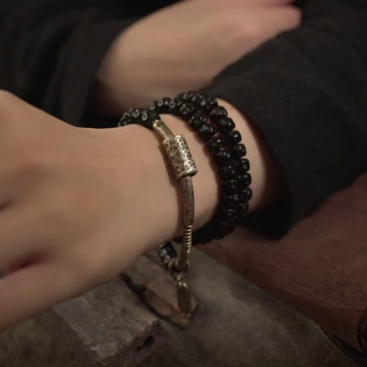 Bracelet triple tour en cuivre et coquille de noix de coco rétro Buddha Stones