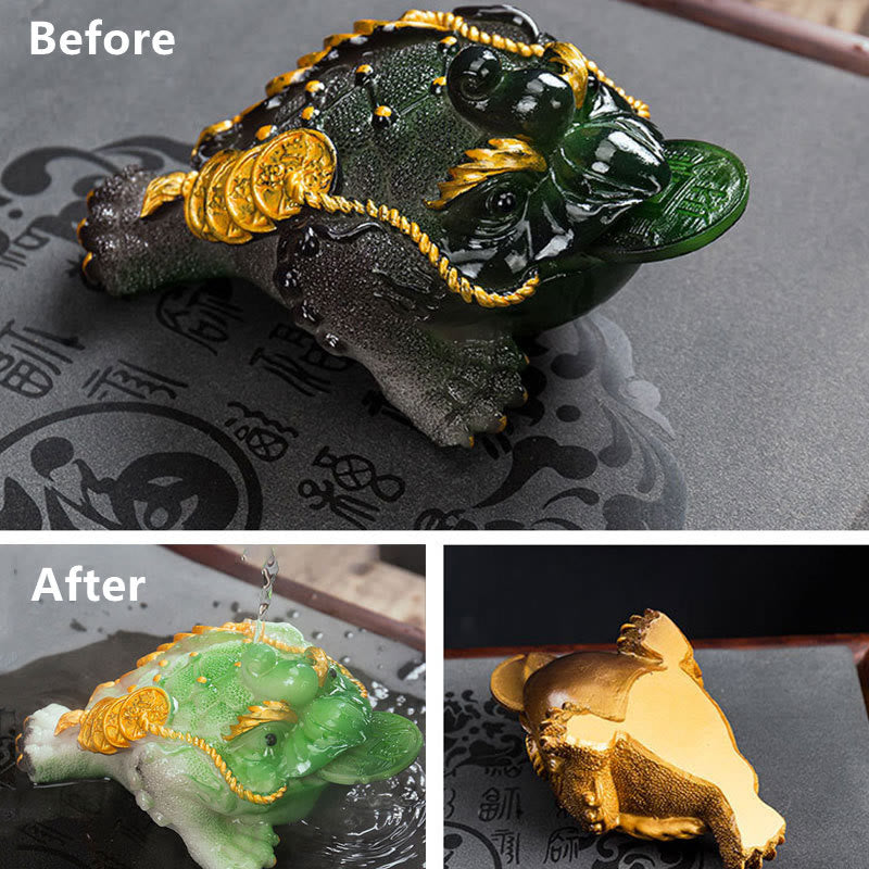 Buddha Stones changeantes de couleur FengShui richesse grenouille porte-bonheur pièce de cuivre thé animal de compagnie figurine en résine décoration