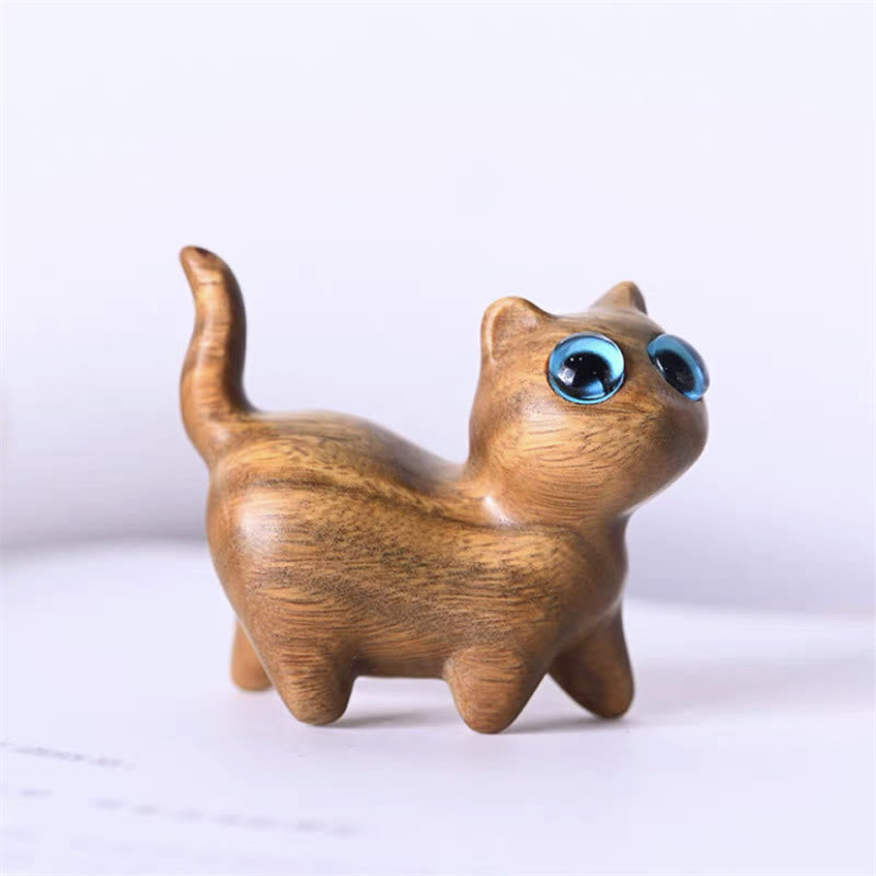 Buddha Stones de santal vert Petite feuille Bois de santal rouge Chat mignon Animaux Décoration de paix apaisante - Chat debout en bois de santal vert - image 19