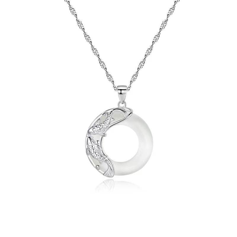 Collier porte-bonheur Koi en jade blanc naturel Buddha Stones - image 4