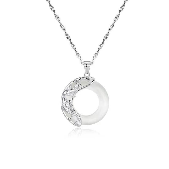 Collier porte-bonheur Koi en jade blanc naturel Buddha Stones