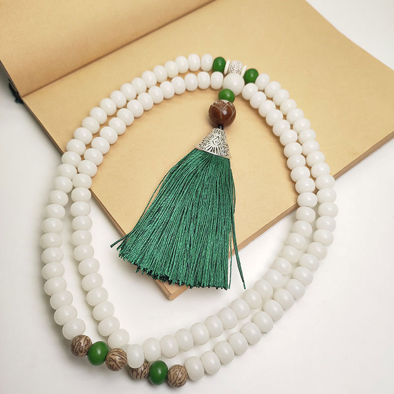Bracelet de protection en 108 perles de Mala en graines de Bodhi blanches