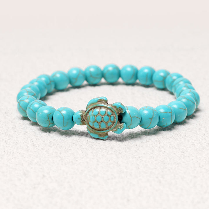Bracelet de bénédiction en pierre naturelle de Buddha Stones avec tortue de mer turquoise