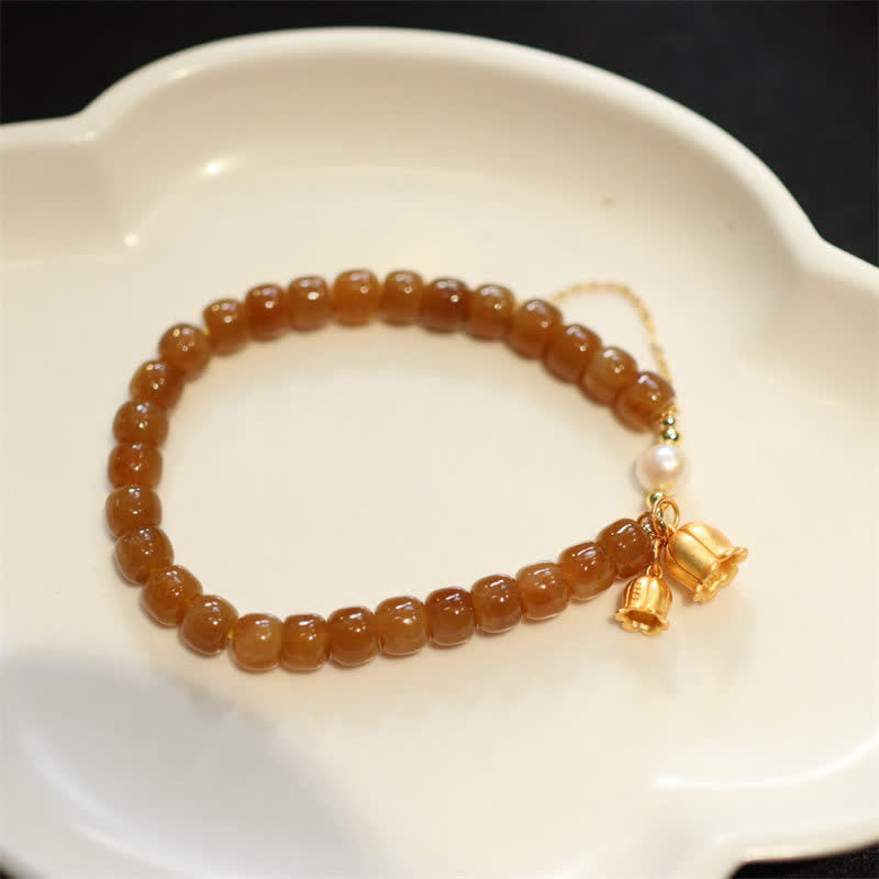 Bracelet à breloques en argent sterling 925 avec jade Hetian naturel et muguet