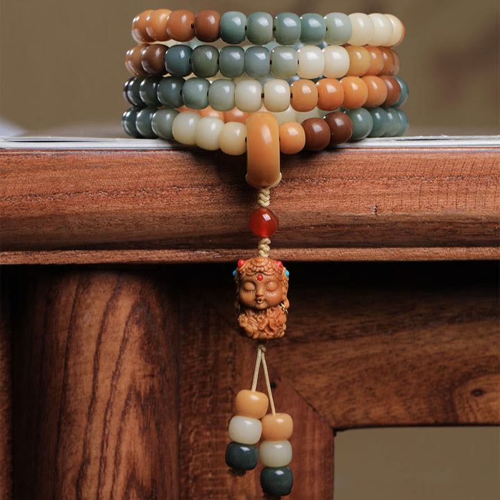 Bracelet Mala 108 Buddha Stones dégradé Bodhi Seed Green Tara Buddha gravé Peace Harmony