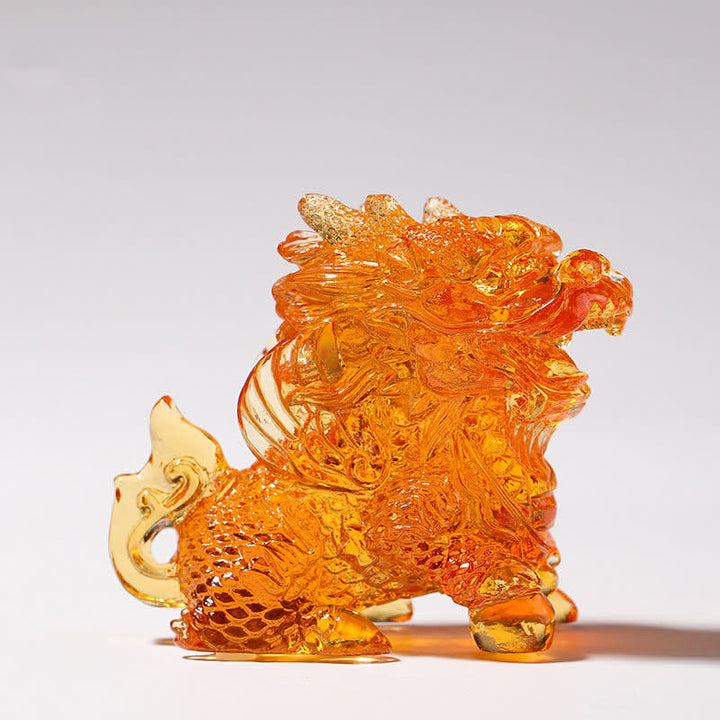 Buddha Stones Feng Shui Kirin Pièce d'art en cristal Liuli faite à la main Décoration de bureau à domicile - Or - Un - image 4