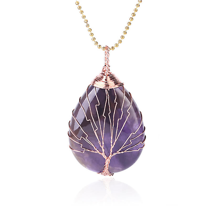 Collier pendentif en cristal de quartz naturel avec énergie de guérison de l'arbre de vie en Buddha Stones - Arbre en or rose améthyste - image 3