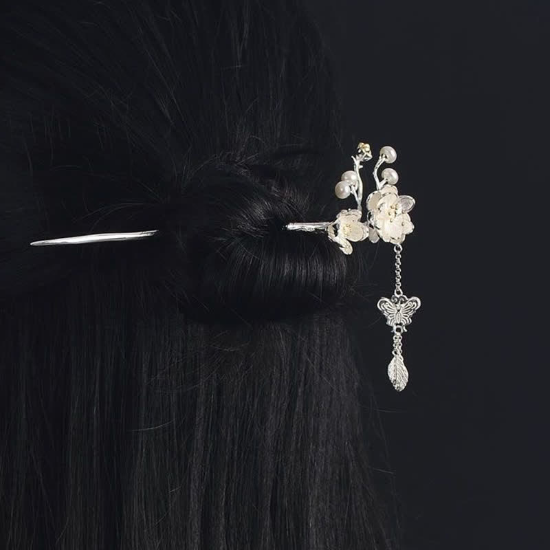 Épingle à cheveux à pompon en forme de papillon et de fleur de prunier - image 4