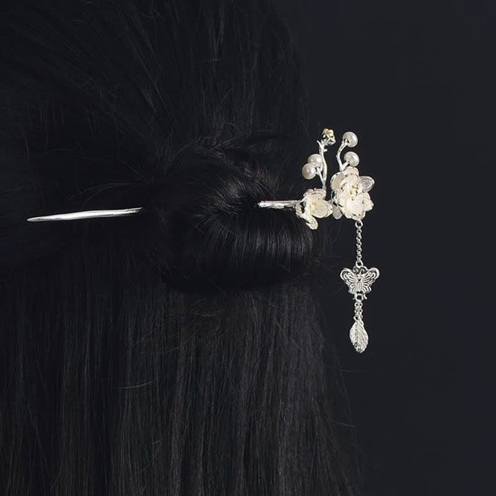 Épingle à cheveux à pompon en forme de papillon et de fleur de prunier - image 4