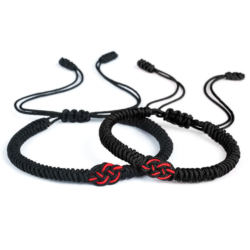Bracelet tibétain en corde avec protection et nœud chinois porte-bonheur, lot de 2 Buddha Stones