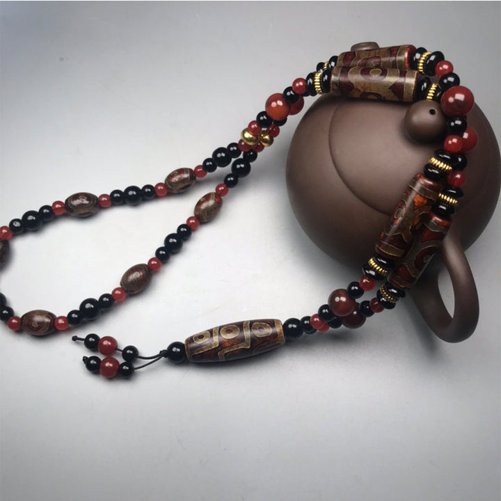 Collier Buddha Stones Dzi à neuf yeux en agate rouge pour la santé et la richesse - image 4