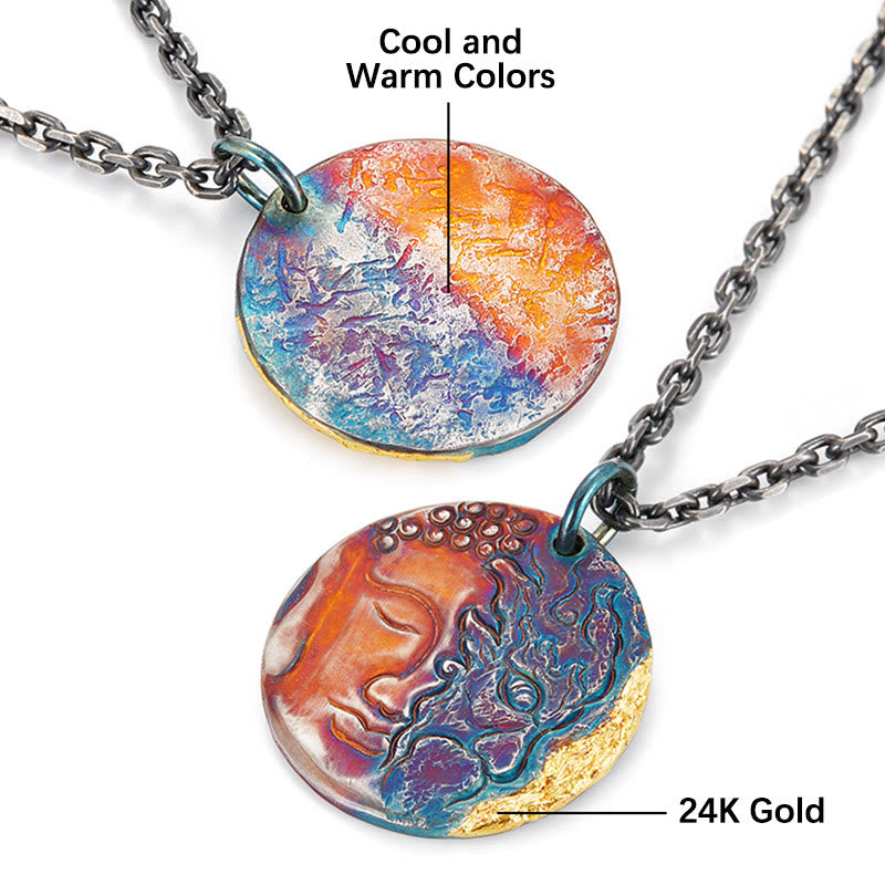 Collier pendentif de compassion moitié démon moitié bouddha en argent sterling 999 et or 24 carats avec Buddha Stones - image 5