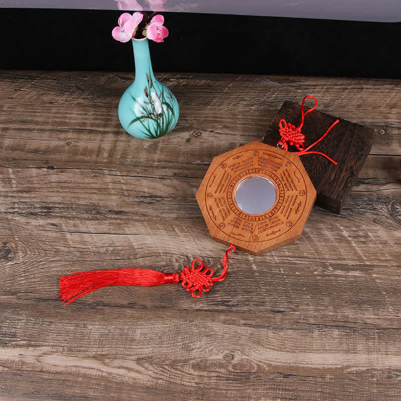 Carte Feng Shui Bagua Pièces de monnaie des cinq empereurs en bois de pêche Nœud chinois Carte énergétique d'équilibre Miroir - 20 x 2 cm - Miroir convexe - Carte du Bagua et nœuds chinois - image 2