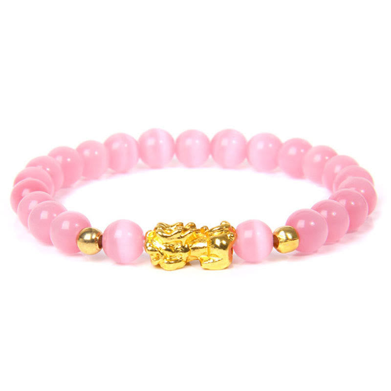 Bracelet Feng Shui en obsidienne Pixiu porte-bonheur Buddha Stones - Cristal rose (Tour de poignet : 15-16 cm) - image 5