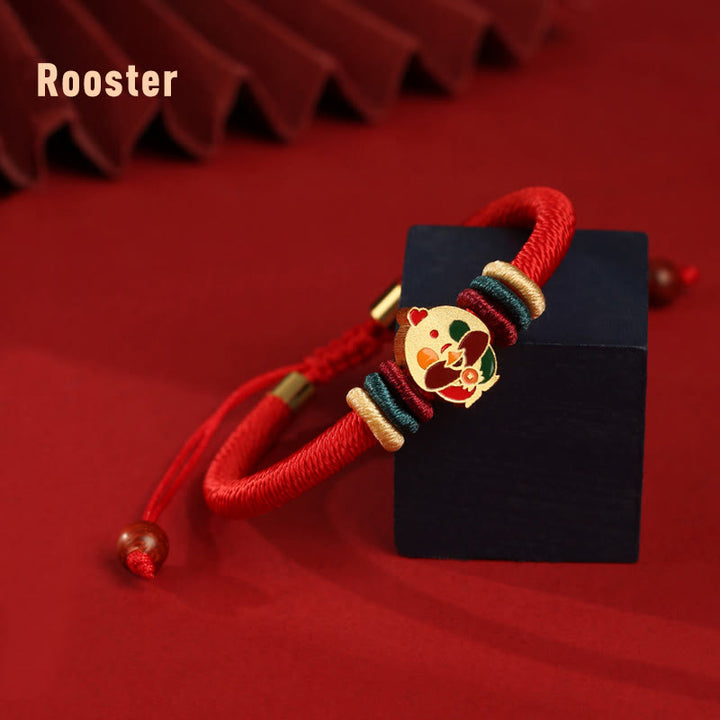 Bracelet tressé rouge en argent sterling 925 fait main avec Buddha Stones Année du Dragon, joli signe du zodiaque chinois