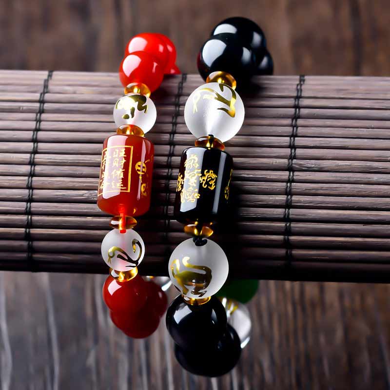 Buddha Stones Zodiaque chinois Feng Shui Obsidienne Bracelet de richesse à cinq éléments